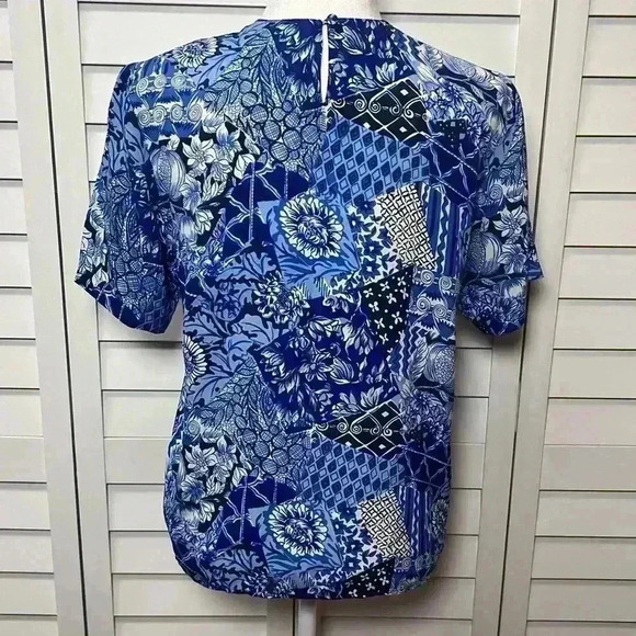 Oscar de la Renta 100% Silk Short Sleeve Floral Top Size Small - Picture 6 of 7